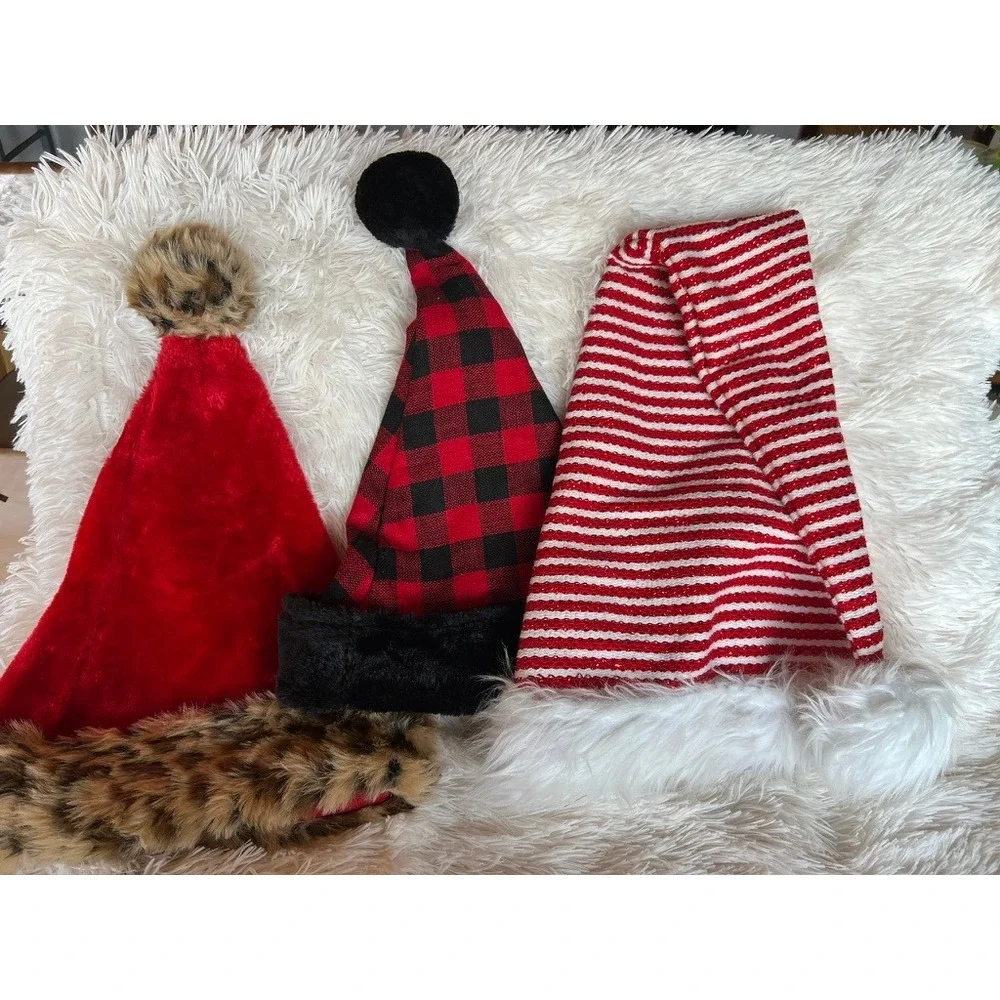 Christmas‎ Eve Santa Hat Lot Large Red Buffalo Plaid Leopard Stripe Fun Unique
